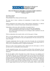 Head of Presence's remarks at South Eastern European Equality Bodies Conference, 29 October 2018