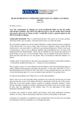 Head of Presence's interview on media issues in Albania, 3 May 2019