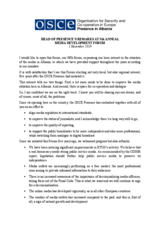 Head of Presence's remarks at 5th annual Media Development Forum in Albania, Tirana, 1 November 2019