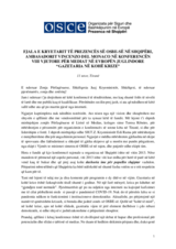 Fjala e Kryetarit të Prezencës së OSBE-së në Shqipëri në Konferencën VIII Vjetore për Mediat në Evropën Juglindore “Gazetaria në Kohë Krize”