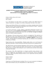 Head of Presence remarks in ceremony for signing agreement with Department of Journalism, University of Tirana, 15 April 2013