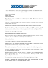 Head of Presence's remarks at the donation of biometric readers to Albanian State Police, 28 June 2012