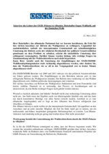 Interview des Leiters der OSZE-Präsenz in Albanien, Botschafter Eugen Wollfarth, mit der Deutschen Welle, 22.März 2012