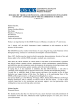 Remarks by Head of Presence on the 15th anniversary of the establishment of OSCE Presence in Albania, 27 March 2012