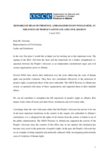 Remarks by Head of Presence at the signing of an agreement between the People's Advocate and civil society, 3 April 2012