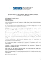 Head of Presence's remarks at an international arms control symposium, 22 November 2011