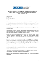 Head of Presence's Remarks at Conference on Enhancing Women's Role in Governance: Fulfilling the Promise?, 8 November 2011
