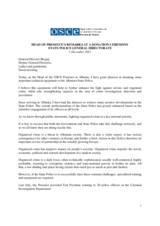 Head of Presence remarks at a donation ceremony at the State Police headquarters, 1 December 2011