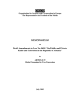 Memorandum on draft amendments to Albanian electronic media law on piracy