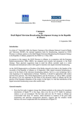 Comments to draft digital television broadcasting development strategy in Albania
