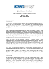 Fjala e Ambasadorit Florian Raunig në pritjen e lamtumirës si Kryetari i Prezencës së OSBE-së në Shqipëri