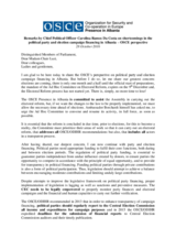 Remarks by Chief Political Officer on shortcomings in political party and election campaign financing in Albania, 28 October 2016